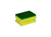 Abrasive yellow professionnal sponge  polyether    green fibre  90 x 65 x 45 mm