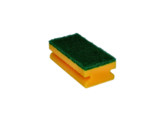 Abrasive yellow professionnal sponge  polyether    green fibre  140 x 70 x 44 mm